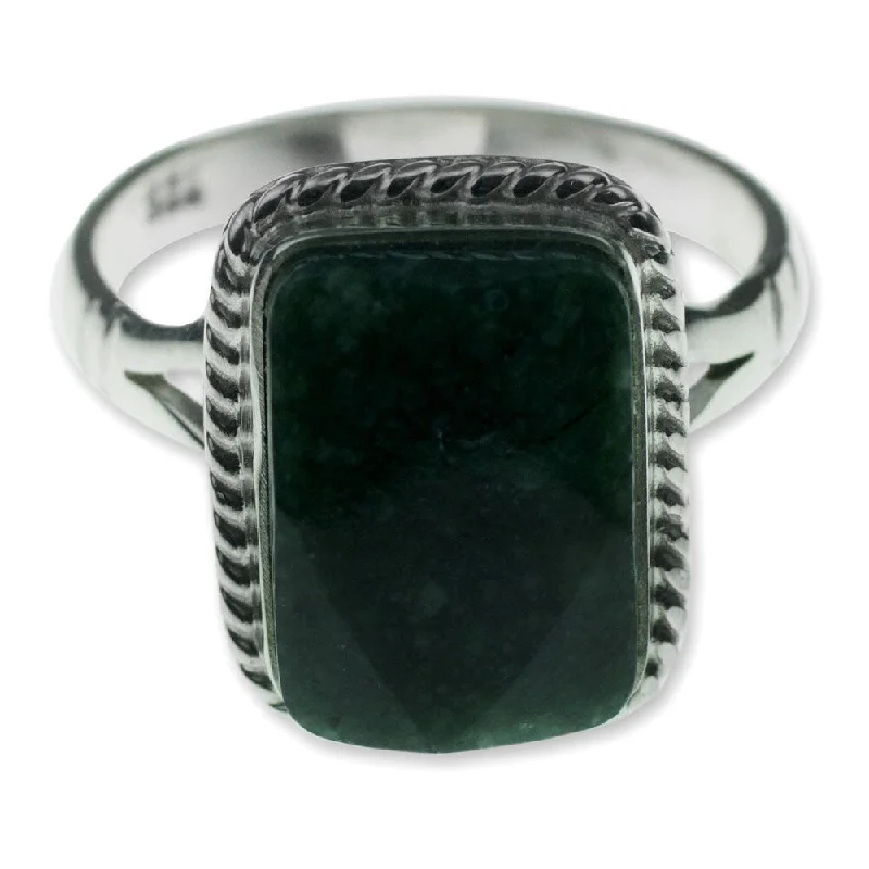 Handmade Sterling Silver 'Maya Forest Princess' Jade Ring (Guatemala)