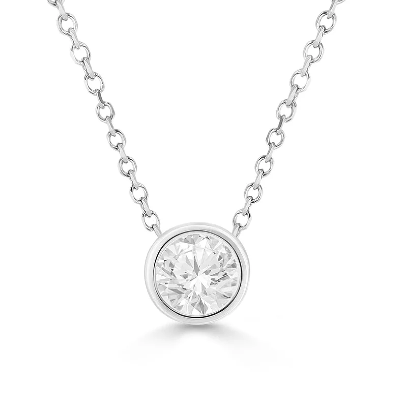 14KT WHITE GOLD 3/4 CTW DIAMOND BEZEL SOLITAIRE NECKLACE