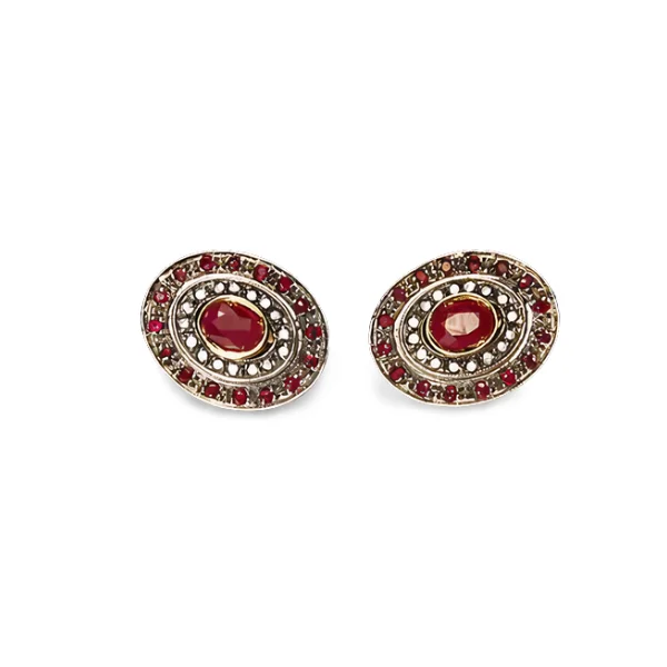 Magnificent Antique 14K Pink Gold Rose Cut Diamond Ruby Earrings