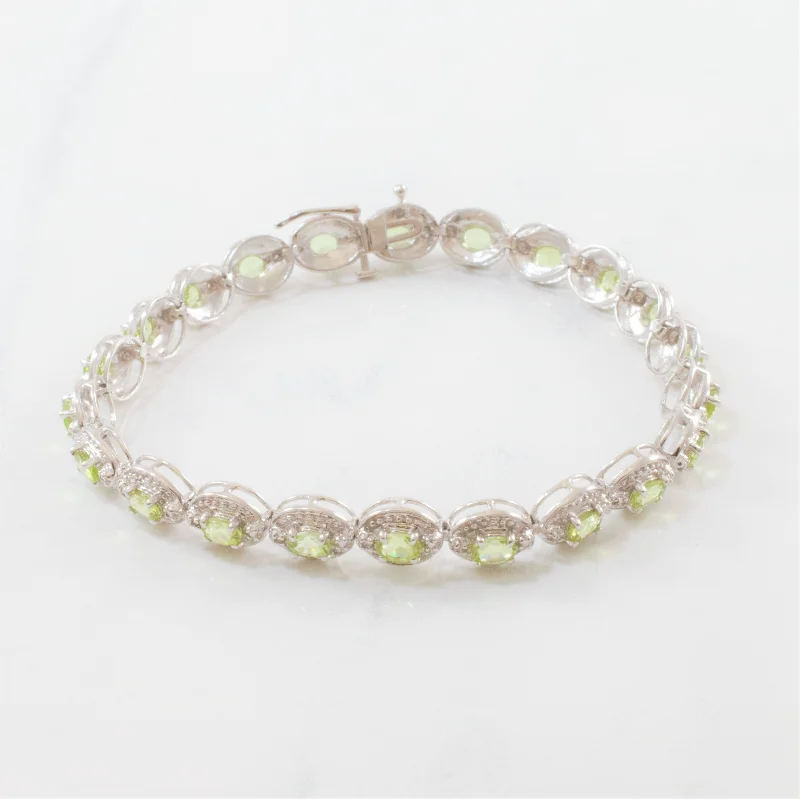 Peridot & Diamond Halo Tennis Bracelet | 0.05ctw, 4.40ctw | 7" |