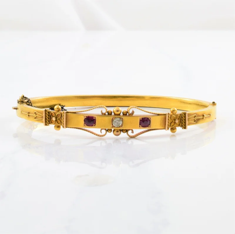 Victorian Era Diamond & Ruby Bangle | 0.10ct, 0.20ctw | 7.5" |