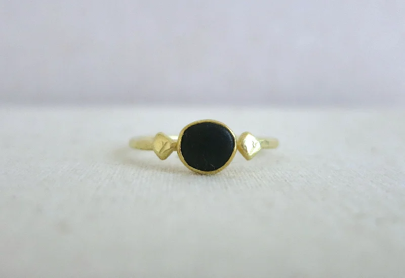 Black Pebble Gold Nugget Ring