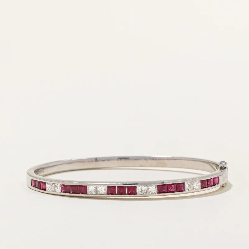 Princess Cut Ruby & Diamond Bracelet | 2.50ctw, 1.20ctw | 7" |