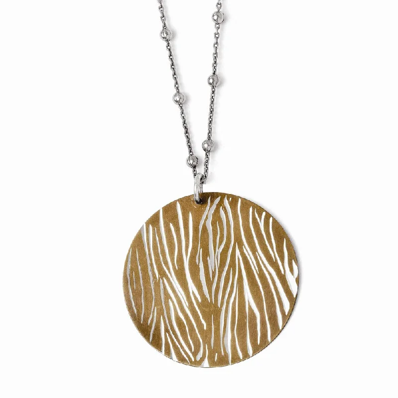 40mm Cognac Animal Print Disc Necklace in Sterling Silver, 17-19 in