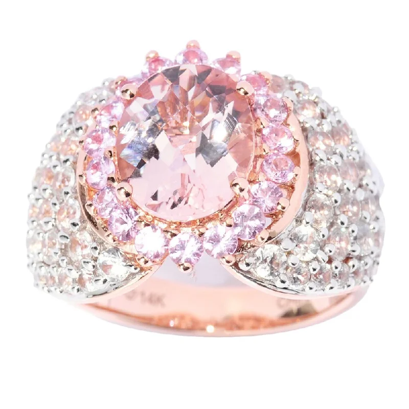 14k Rose Gold Morganite Pink Sapphire and White Zircon Ring