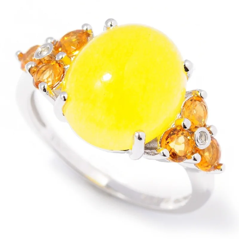 925 Sterling Silver Yellow Jade, White Topaz,Madeira Citrine Ring