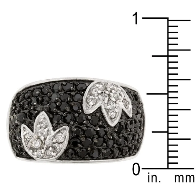 Black And White Tulip Ring With Rhodium Plated