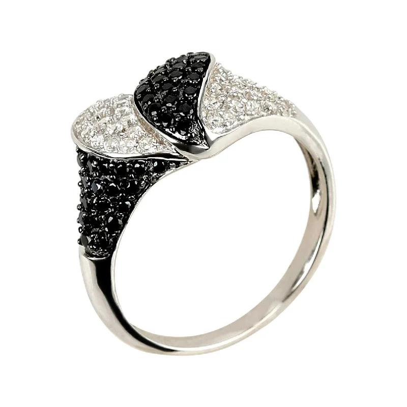 925 Sterling Silver Black Spinel and White Natural Zircon Ring