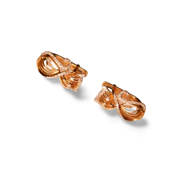 Unique 14K Pink Rose Gold Diamond Cats Huggie Earrings