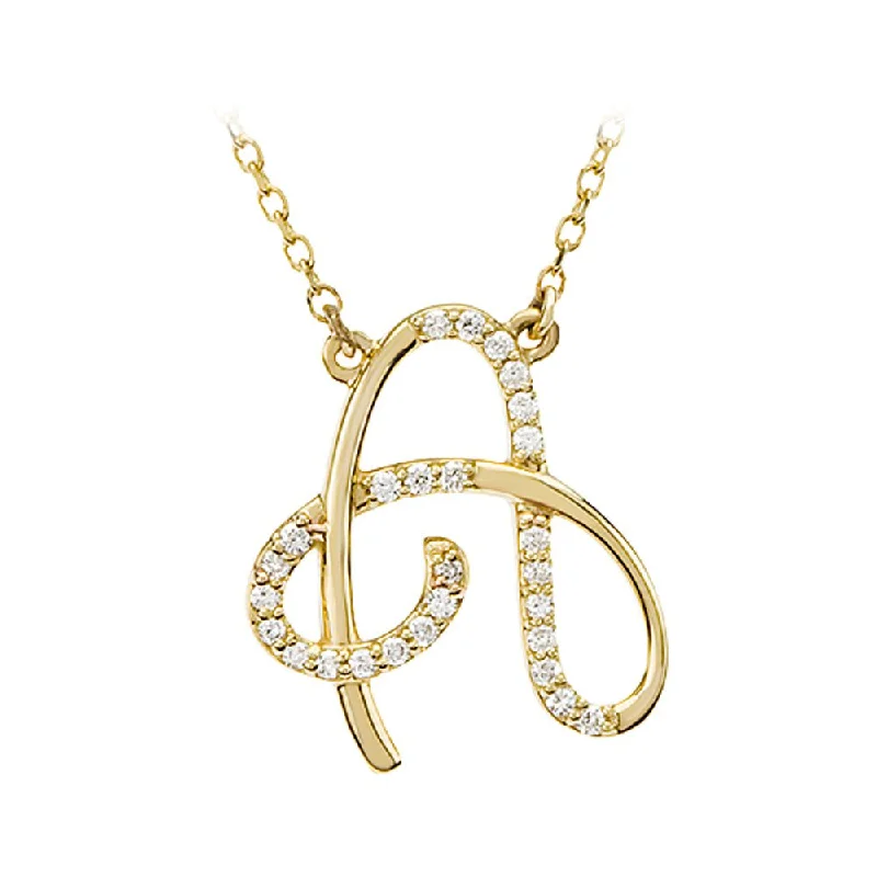 1/8 Ctw Diamond 14k Yellow Gold Medium Script Initial A Necklace, 17in