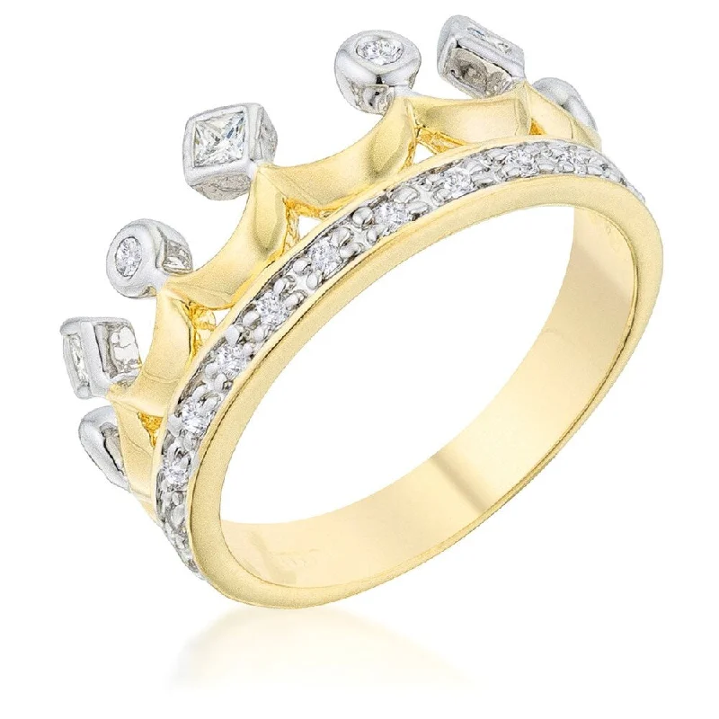 Cubic Zirconia Two Tone Crown Ring For Women