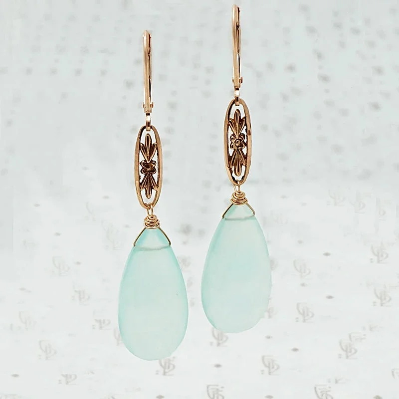 Marché Pendant Drop Earrings in Rose Gold with Chalcedony by brunet