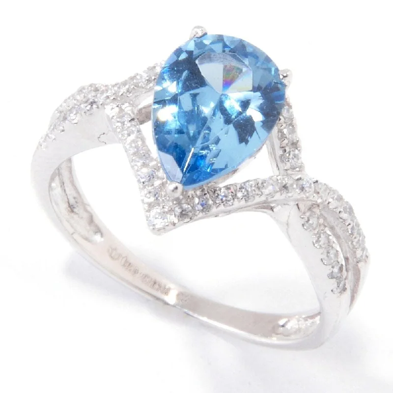 Sterling Silver 2.23ctw Blue Color CZ Solitaire w/Accent Ring