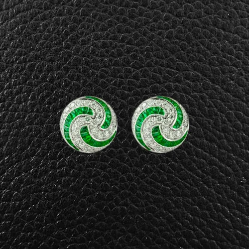 Emerald & Diamond Swirl Earrings