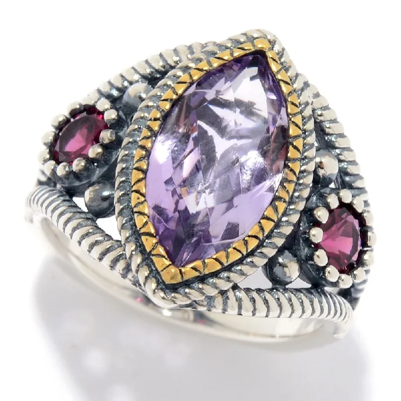 925 Sterling Silver Rhodolite Garnet and Pink Amethyst Ring