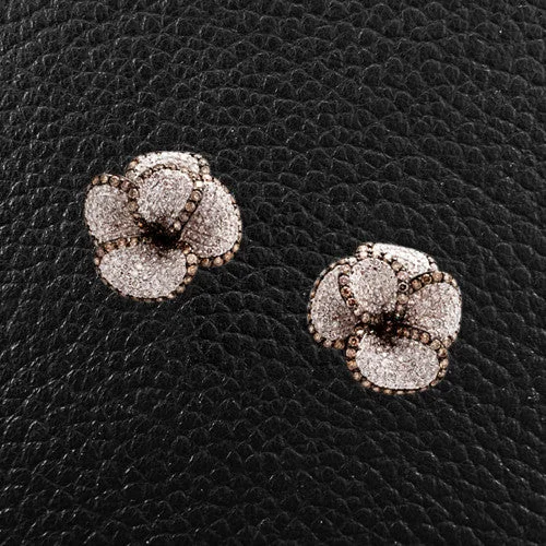 White & Brown Diamond Flower Earrings