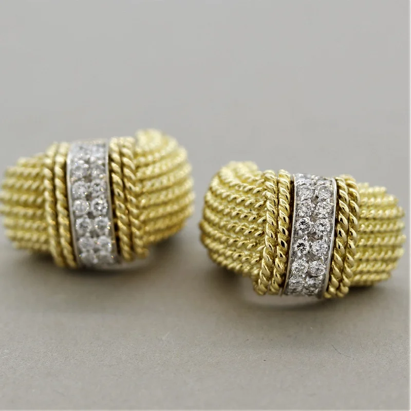 Italian Diamond Braided Gold Earrings