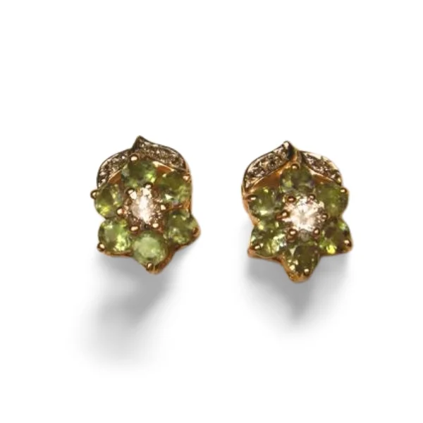 Gorgeous 14K Yellow Gold Alexandrite Diamond Floral Stud Earrings