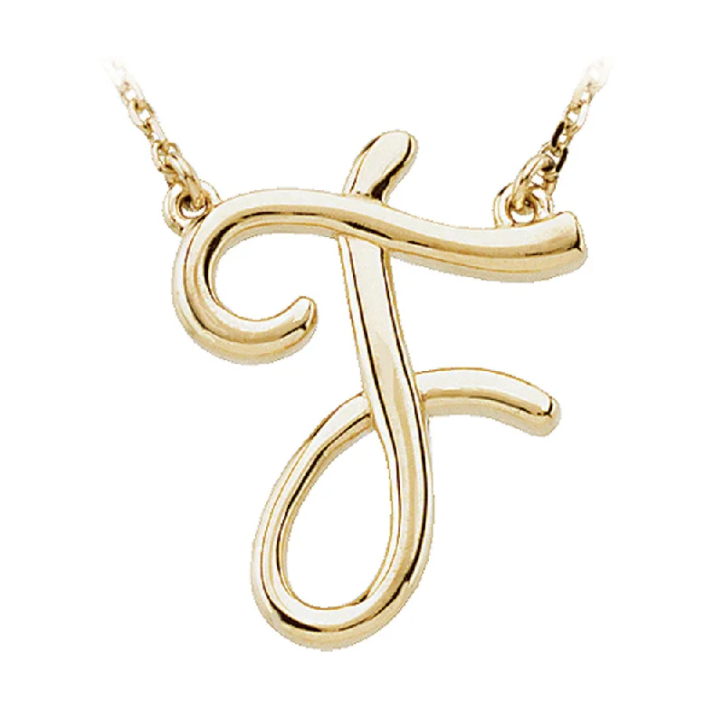 14k Yellow Gold, Olivia Collection, Medium Script Initial F Necklace