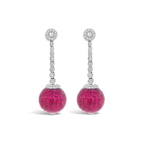 Ruby & Diamond Dangle Ball Earrings