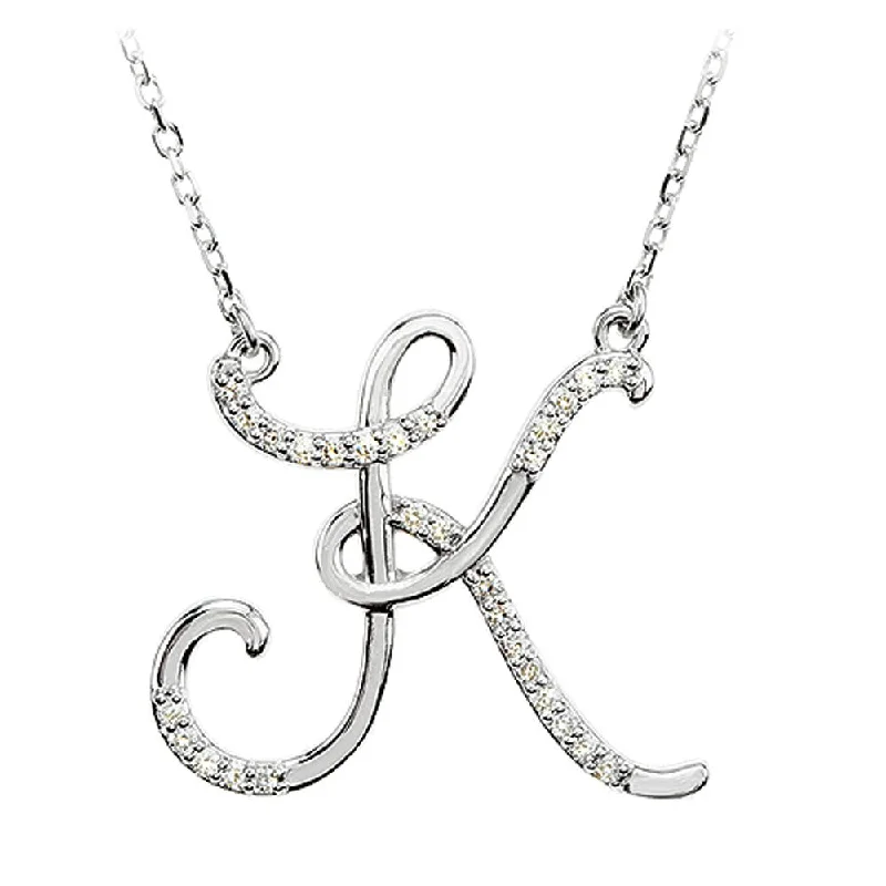 1/8 Ctw Diamond Sterling Silver Medium Script Initial K Necklace, 16in