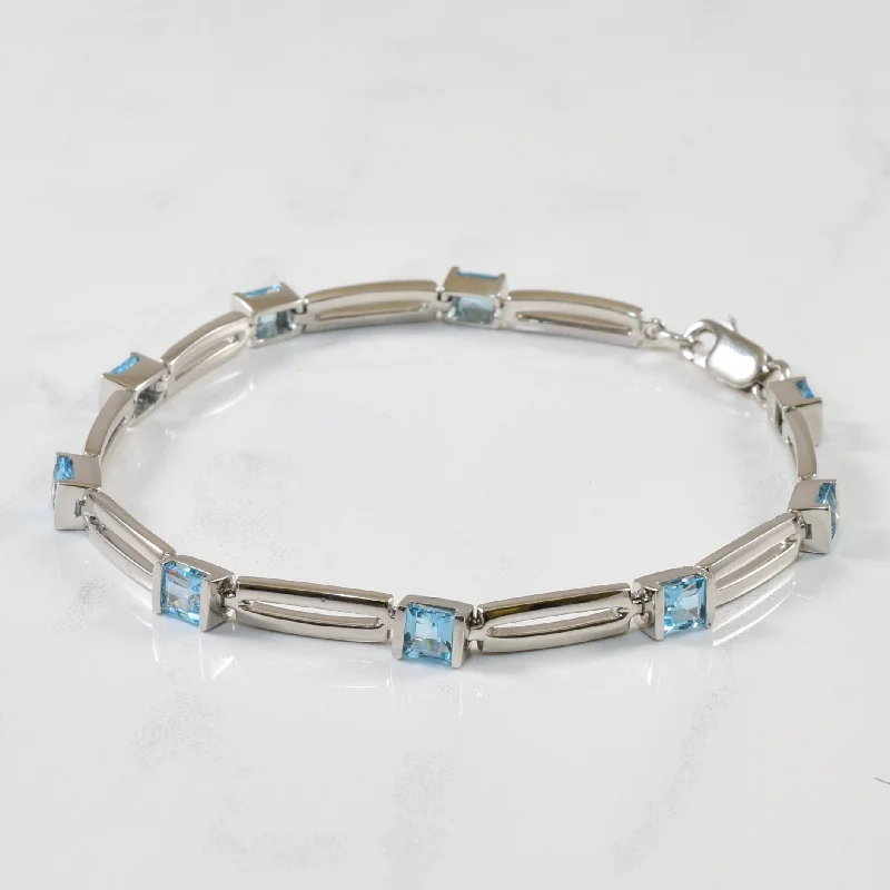 Square Cut Blue Topaz Bracelet | 3.60ctw | SZ 7.75" |