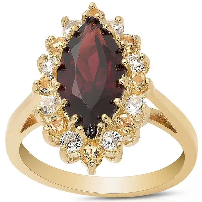 Dolce Giavonna Gold Over Sterling Silver Multi-gemstone Marquise Design Ring