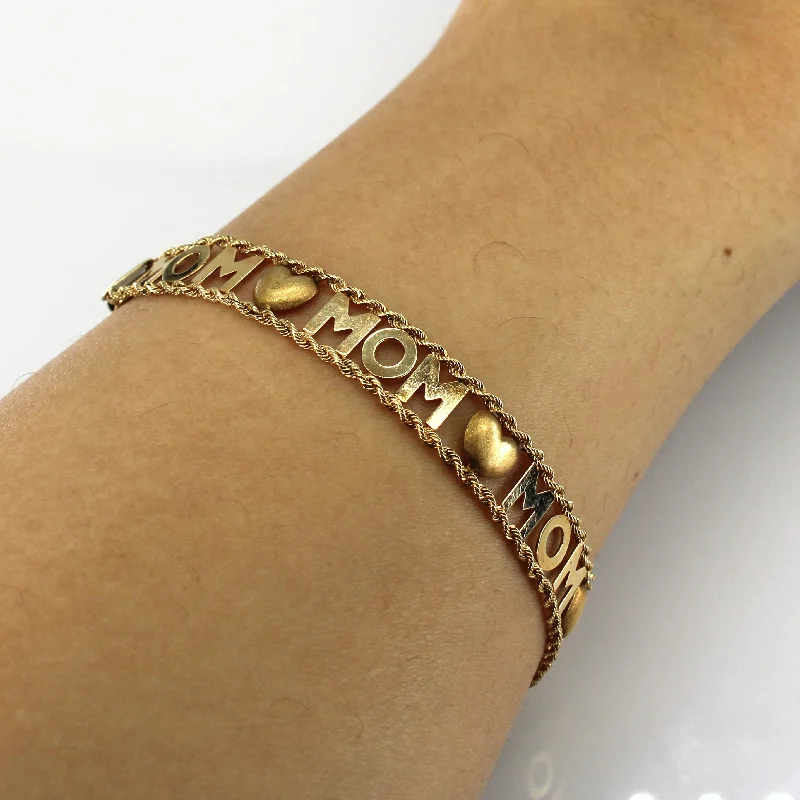 Yellow Gold Chain 'Mom' Bracelet | 7"|