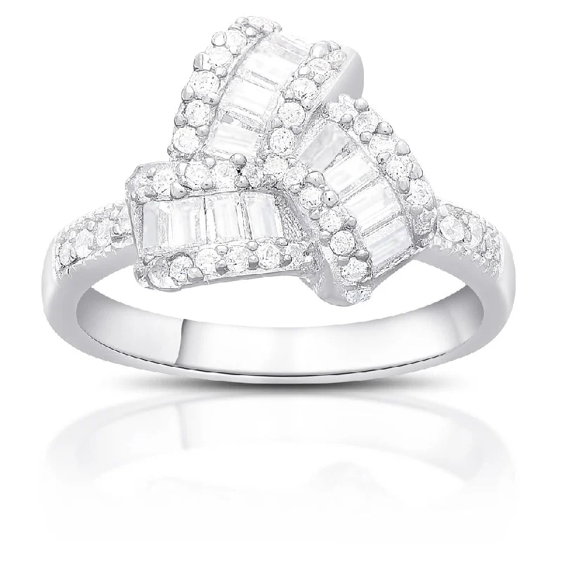 Dolce Giavonna Sterling Silver Cubic Zirconia Love Knot Design Ring