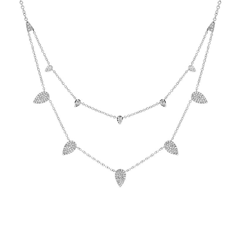 14KT White Gold .50 CTW Diamond Pave Pear Shape 2-Row Necklace