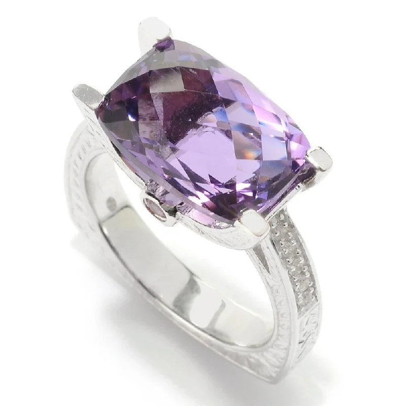 Sterling Silver Amethyst Textured East-West Ring