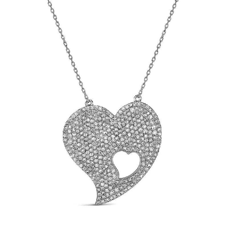 14KT 1.06CTW PAVE ROUND DIAMOND MOMMY & ME HEART NECKLACE