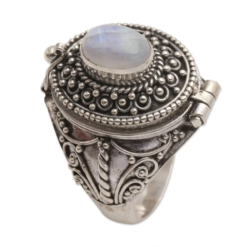 NOVICA The Secret in White, Rainbow moonstone locket ring