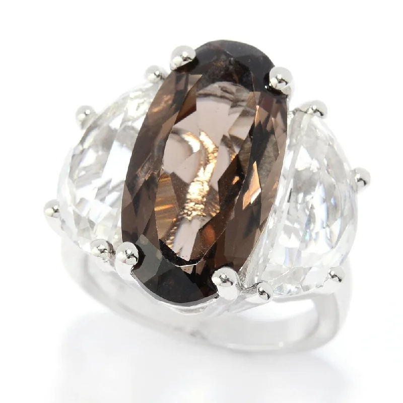 Rhodium Over Sterling Silver 13ctw Smoky Quartz & White Quartz Cocktail Ring