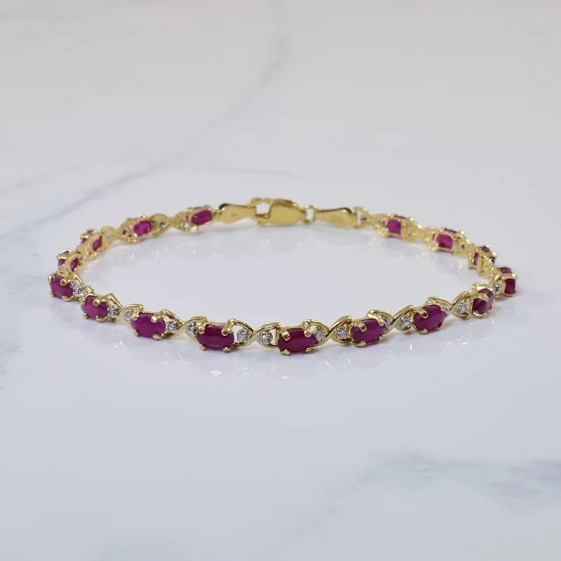 Ruby & Diamond Tennis Bracelet | 4.00ctw, 0.02ctw | 7" |