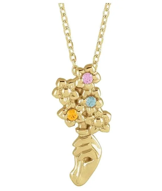 JDTKSP-88124- 14K 3-BirthStone  Growing Bouquet Family 16-18" Necklace