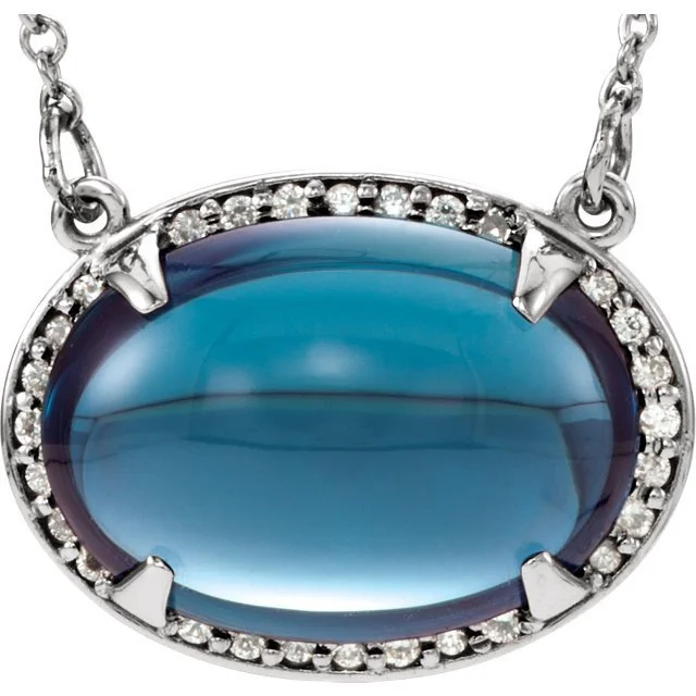 14KT GOLD LONDON BLUE TOPAZ & DIAMOND HALO NECKLACE