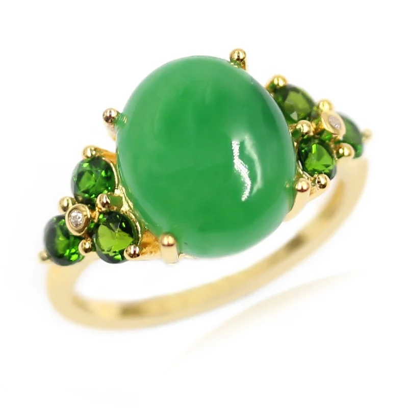 925 Sterling Silver Dyed Green Jade and Chrome Diopside Ring