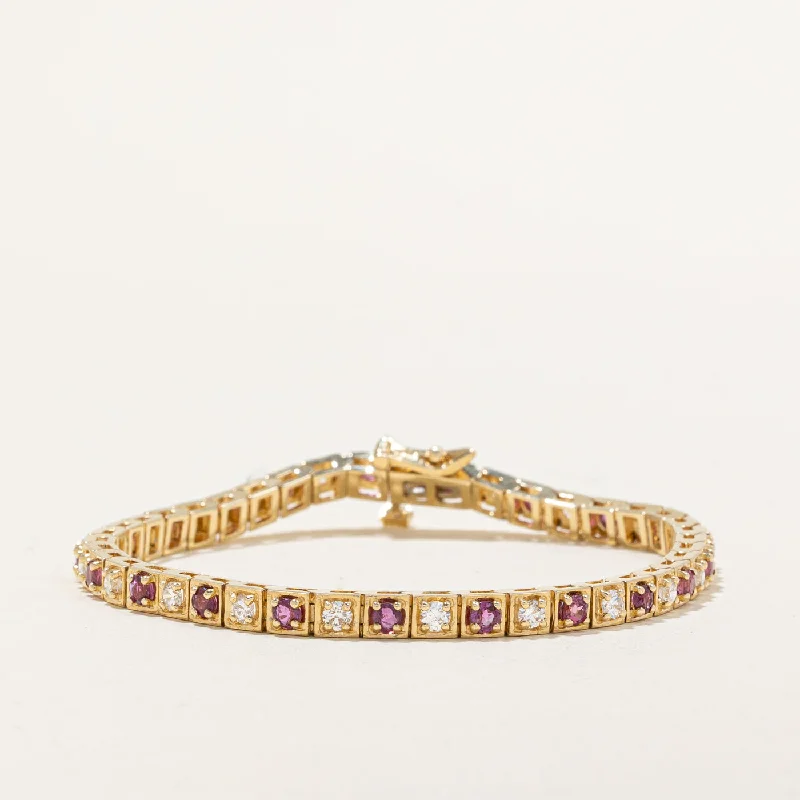 Ruby and Diamond Tennis Bracelet | 1.72ctw, 1.26ctw | 7"