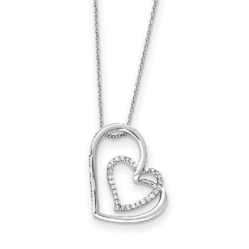 Rhodium Plated Sterling Silver & CZ Thank You Grandma Necklace, 18 In.