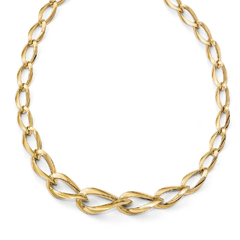 14k Yellow Gold Graduated Fancy Twisted Link Necklace, 17.5 Inch