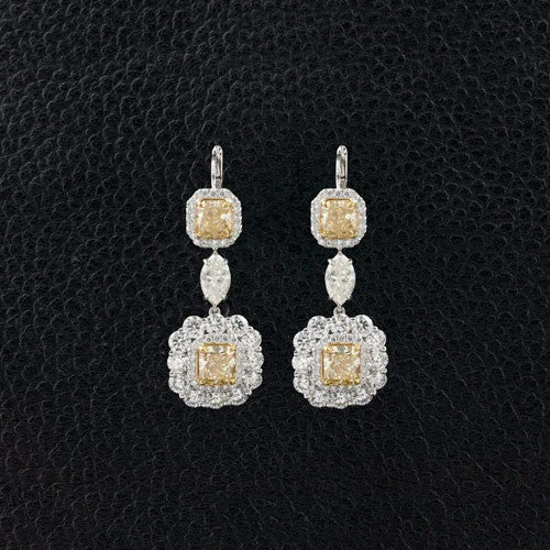 Yellow & White Diamond Dangle Earrings