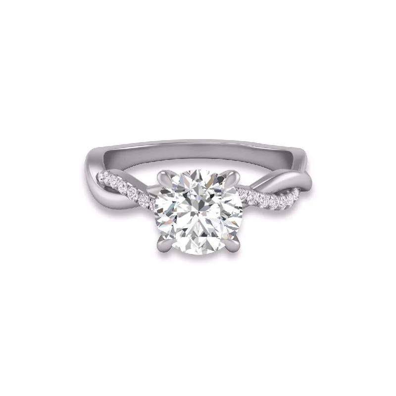 Marquee Agatha Twisted Pave Ring with IGI Certified 2.50 Carat Lab-Grown Round Diamond in 14K White Gold