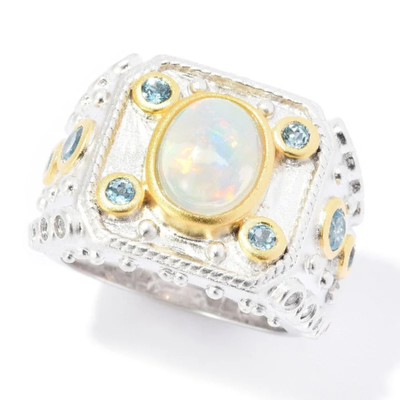 Dallas Prince Sterling Silver Ethiopian Opal, Swiss Blue Topaz & White Zircon Ring