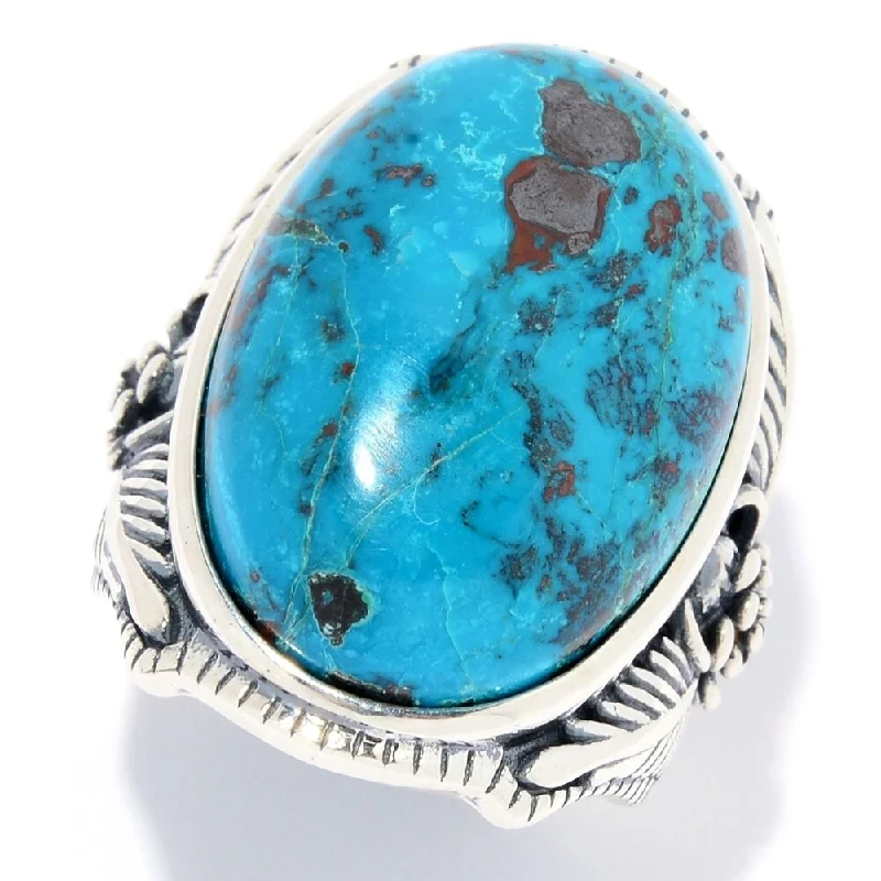 Sterling Silver 24 x 16mm Oval Chrysocolla Flower Ring