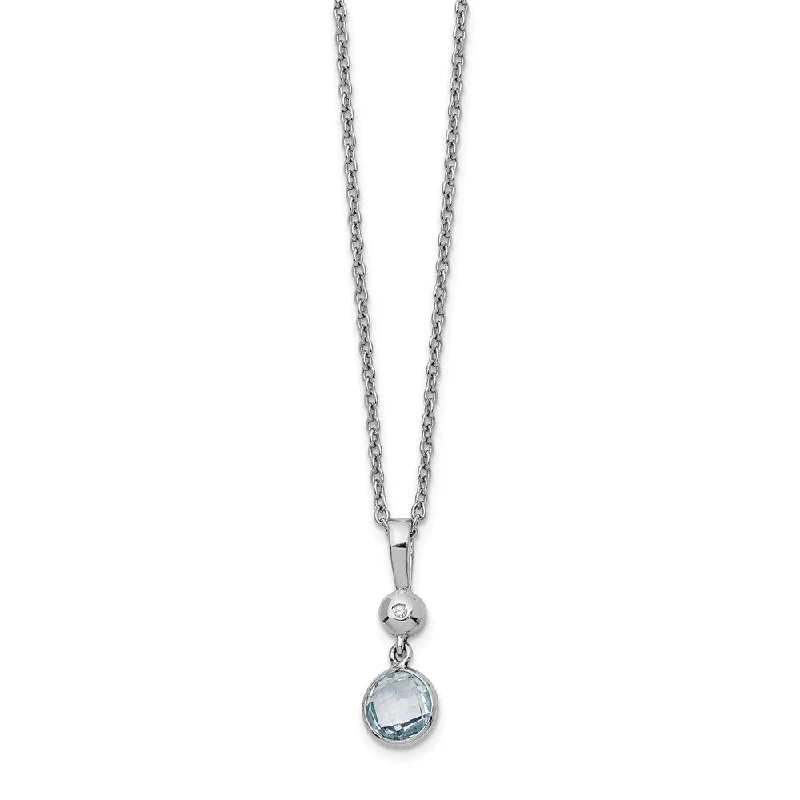 Blue Topaz and Diamond Necklace in Rhodium Plated Silver, 18-20 Inch