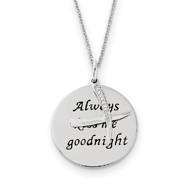 Rhodium Plated Sterling Silver & CZ Always Kiss Me Goodnight Necklace