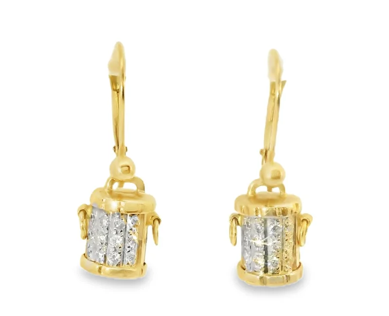 Gorgeous Estate 14K Yellow Gold Diamond Bucket Earrings