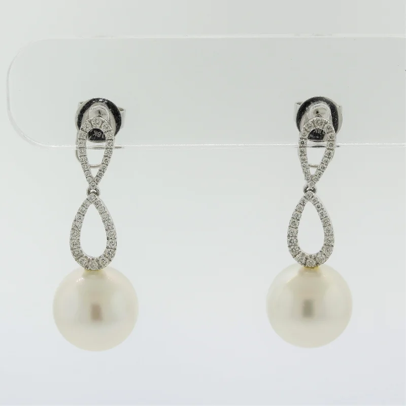 South Sea Pearl Diamond Drop Gold Earrings