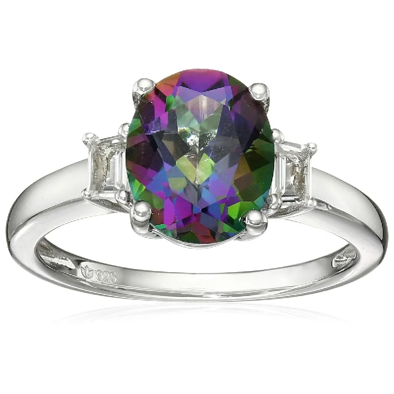 925 Sterling Silver Mystic Topaz and White Topaz 3-Stone Ring